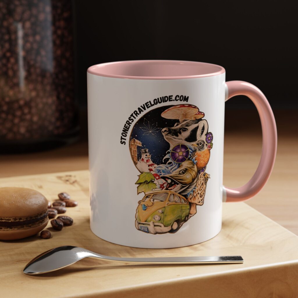 the stoner's travel guide to wisconsin accent coffee mug (11, 15oz)