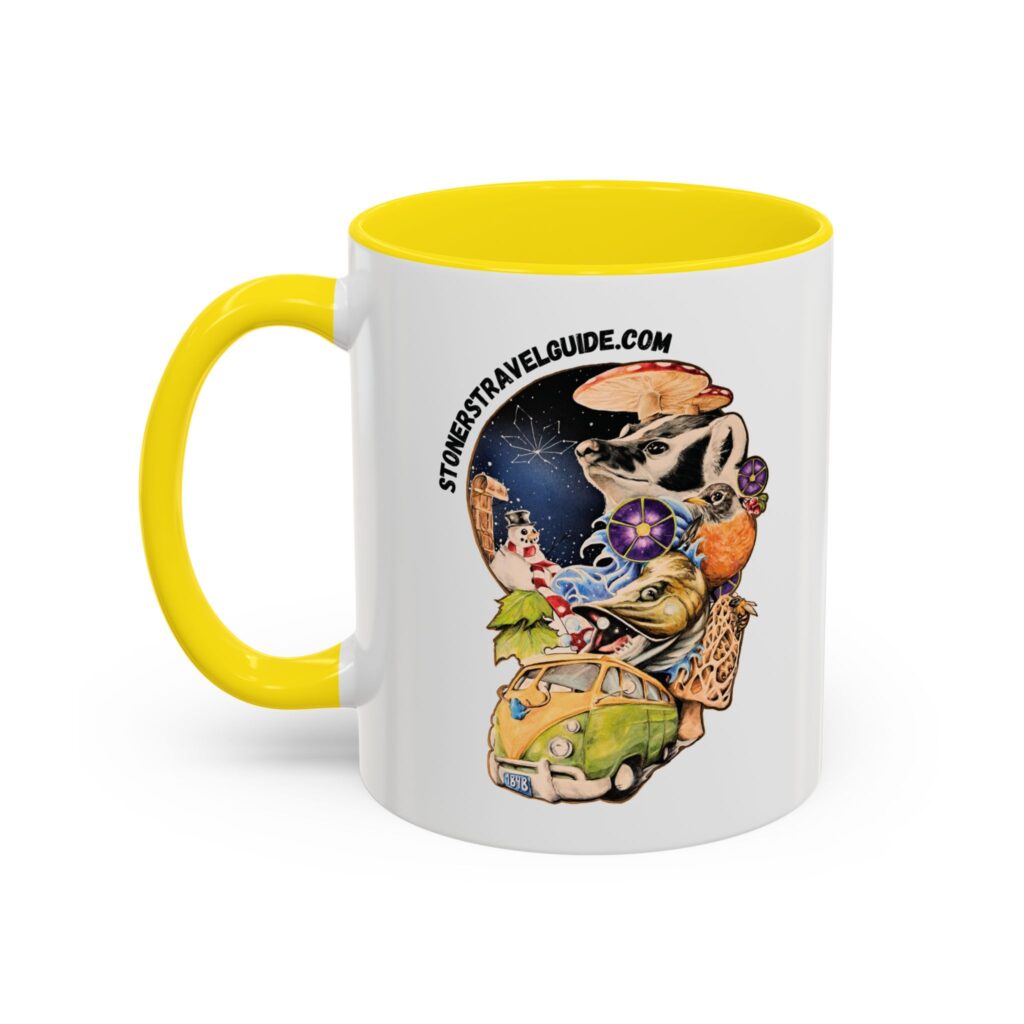 the stoner's travel guide to wisconsin accent coffee mug (11, 15oz)