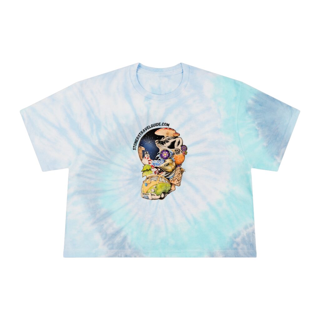the stoner's travel guide to wisconsin women's tie dye crop tee