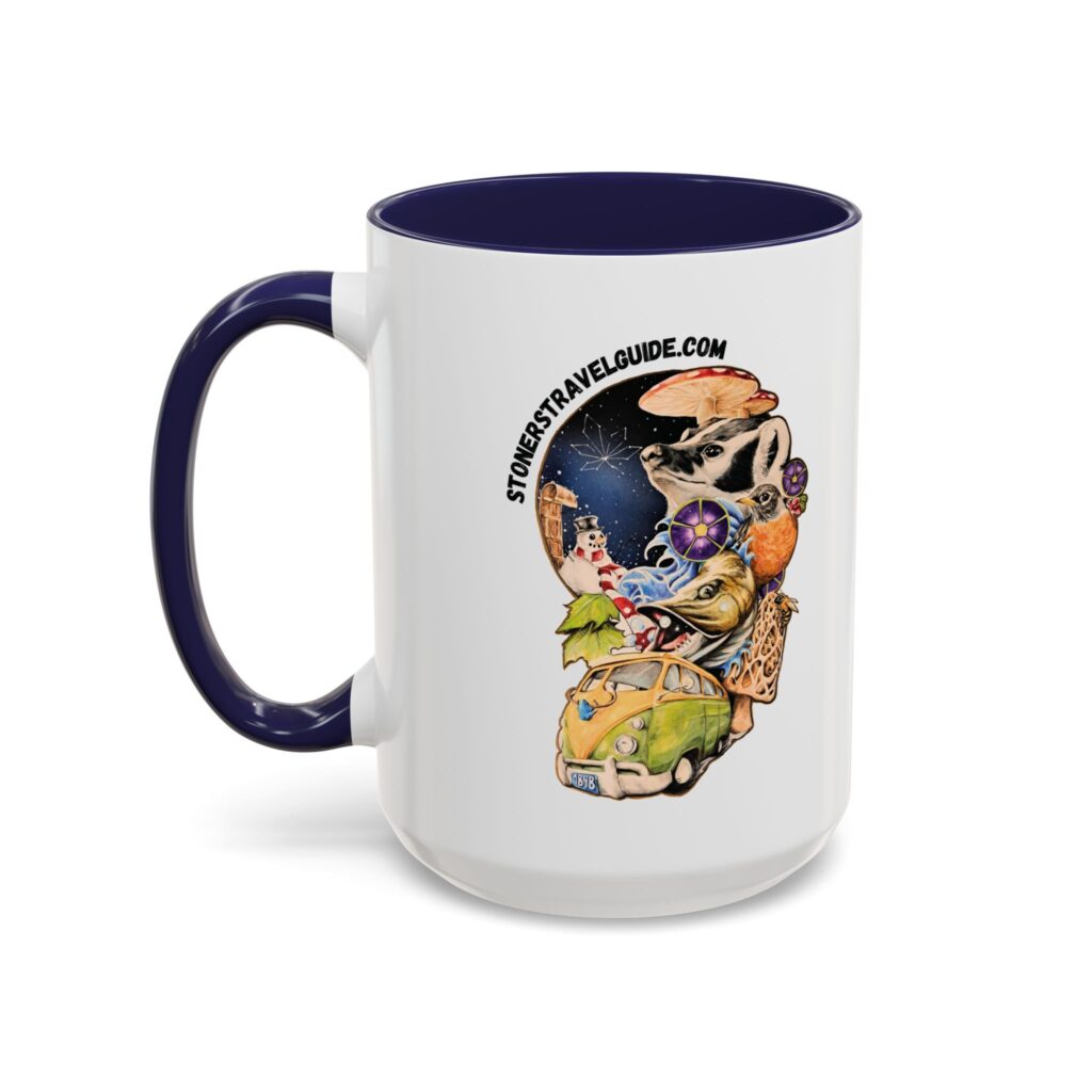 the stoner's travel guide to wisconsin accent coffee mug (11, 15oz)