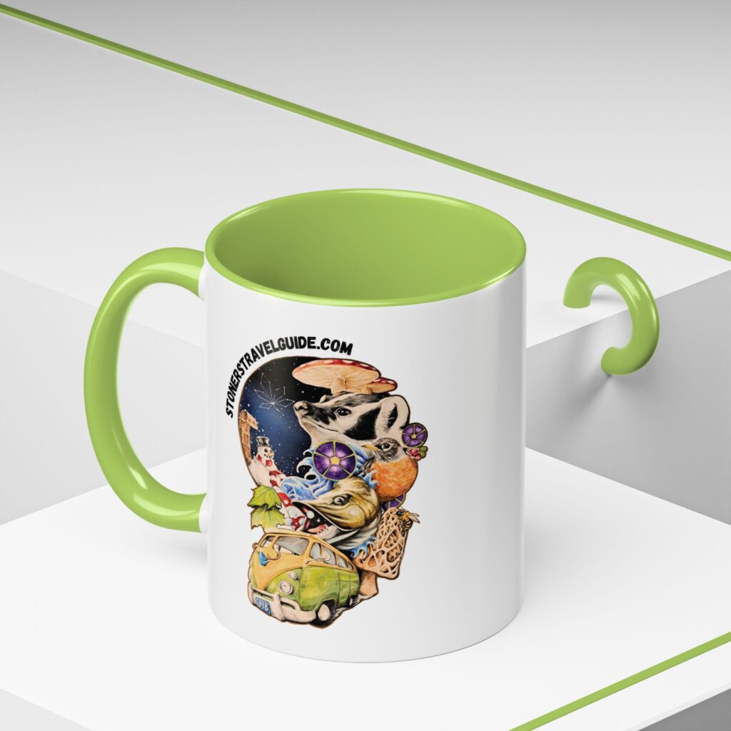 the stoner's travel guide to wisconsin accent coffee mug (11, 15oz)