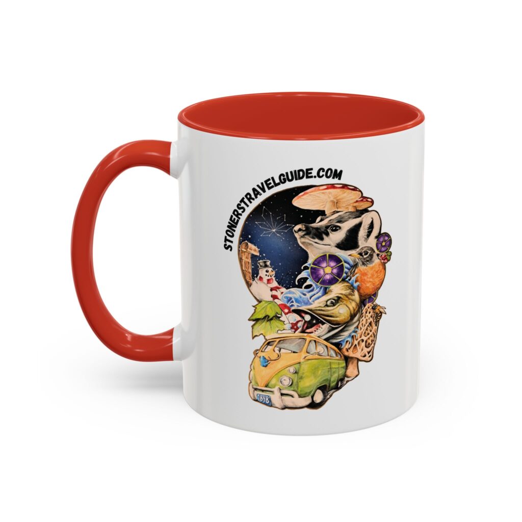 the stoner's travel guide to wisconsin accent coffee mug (11, 15oz)