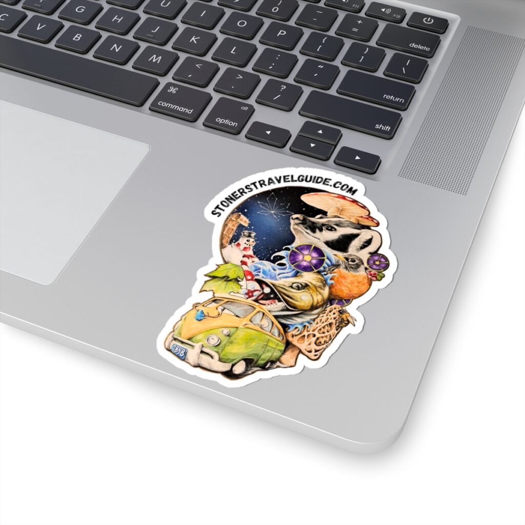 sticker: the stoner's travel guide to wisconsin book cover art by travis messa