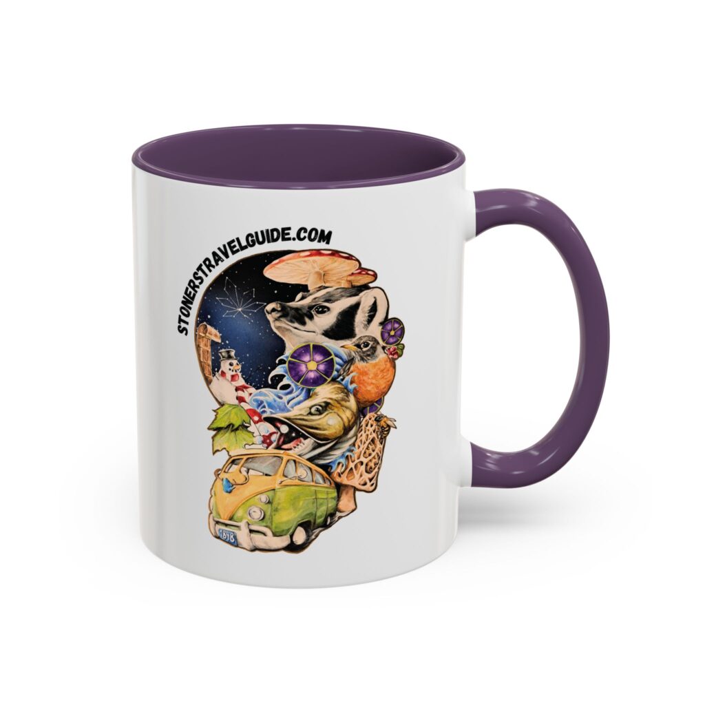 the stoner's travel guide to wisconsin accent coffee mug (11, 15oz)