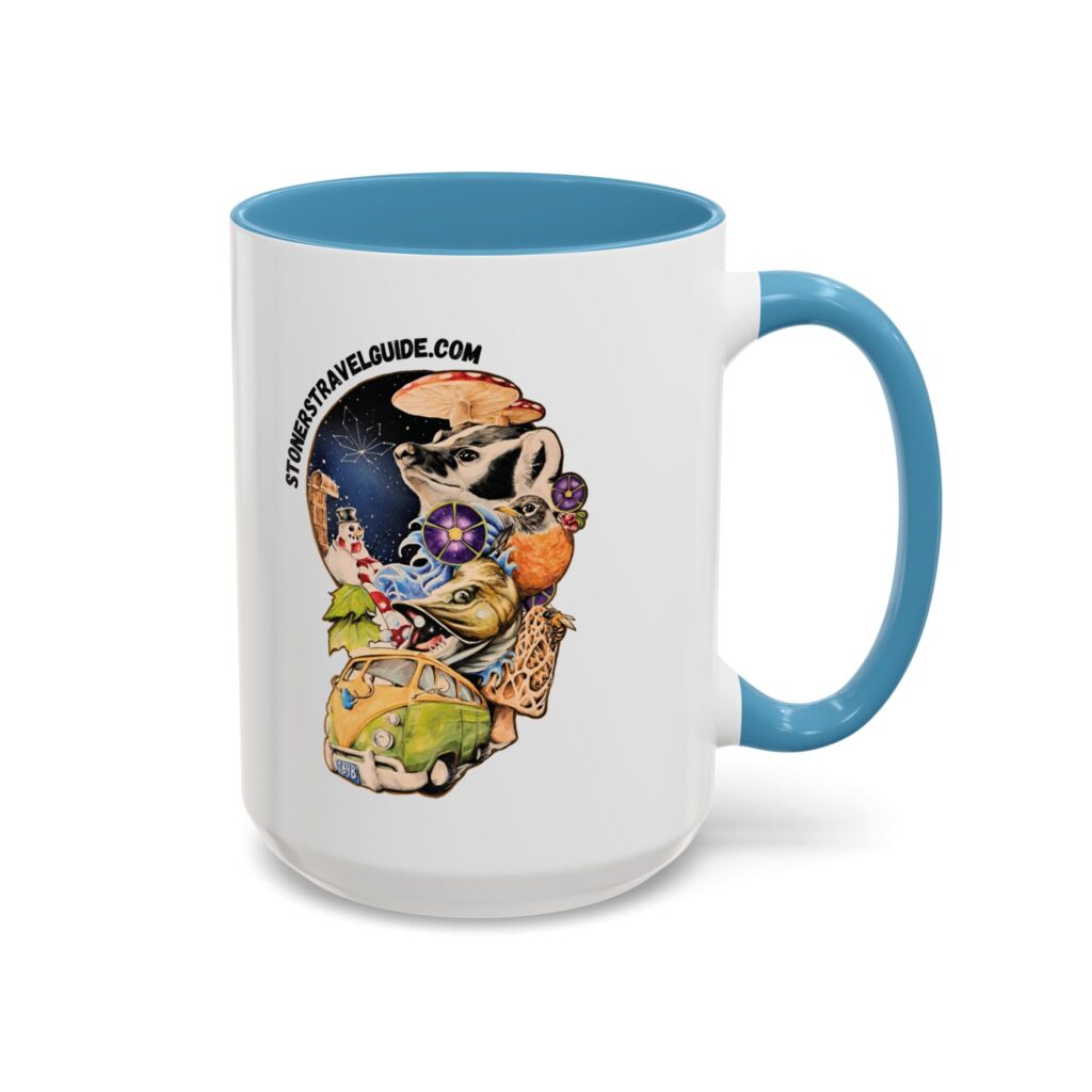 the stoner's travel guide to wisconsin accent coffee mug (11, 15oz)