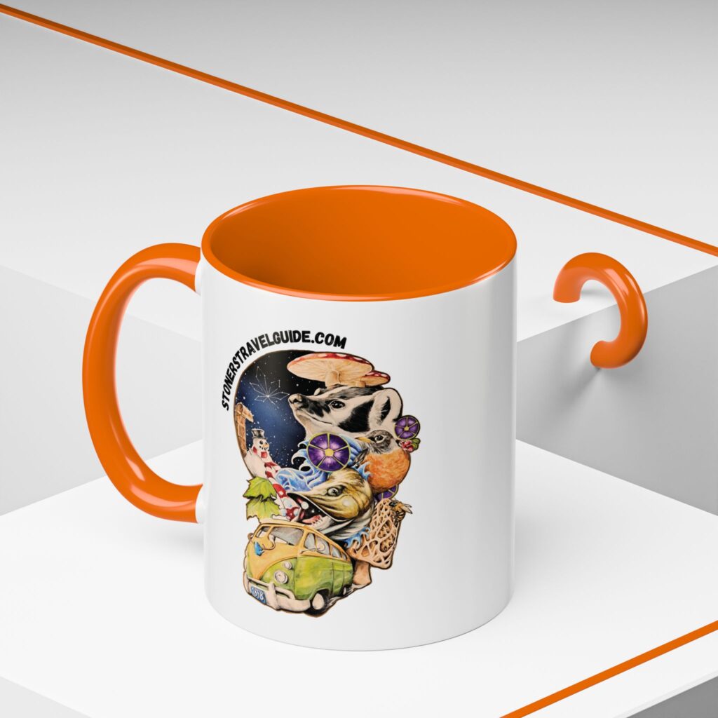 the stoner's travel guide to wisconsin accent coffee mug (11, 15oz)