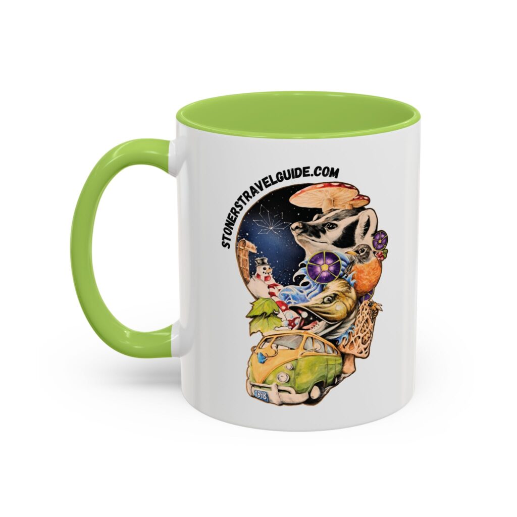 the stoner's travel guide to wisconsin accent coffee mug (11, 15oz)