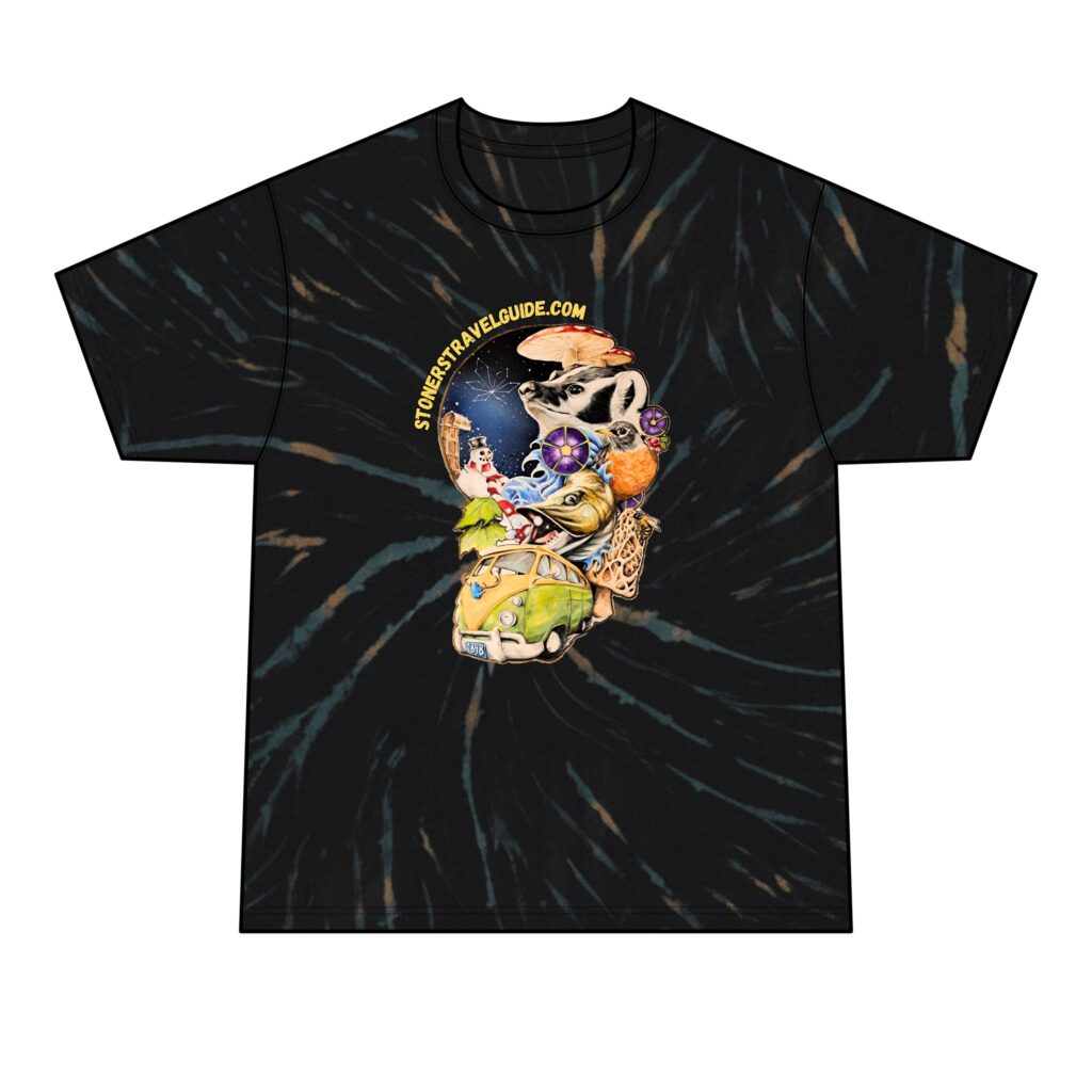 the stoners' travel guide to wisconsin men's tie dye tee dark colors