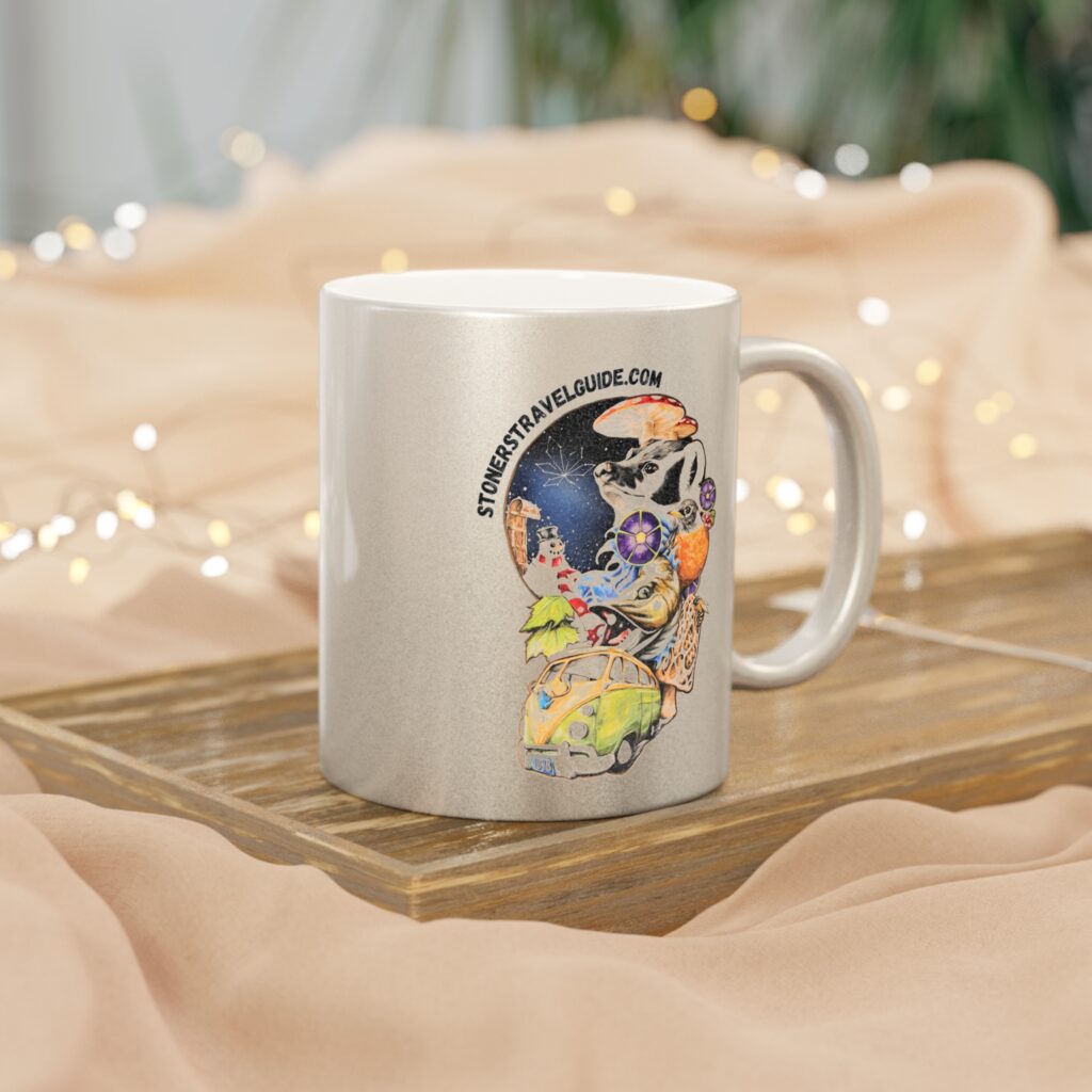 the stoner's travel guide to wisconsin metallic mug (silvergold)