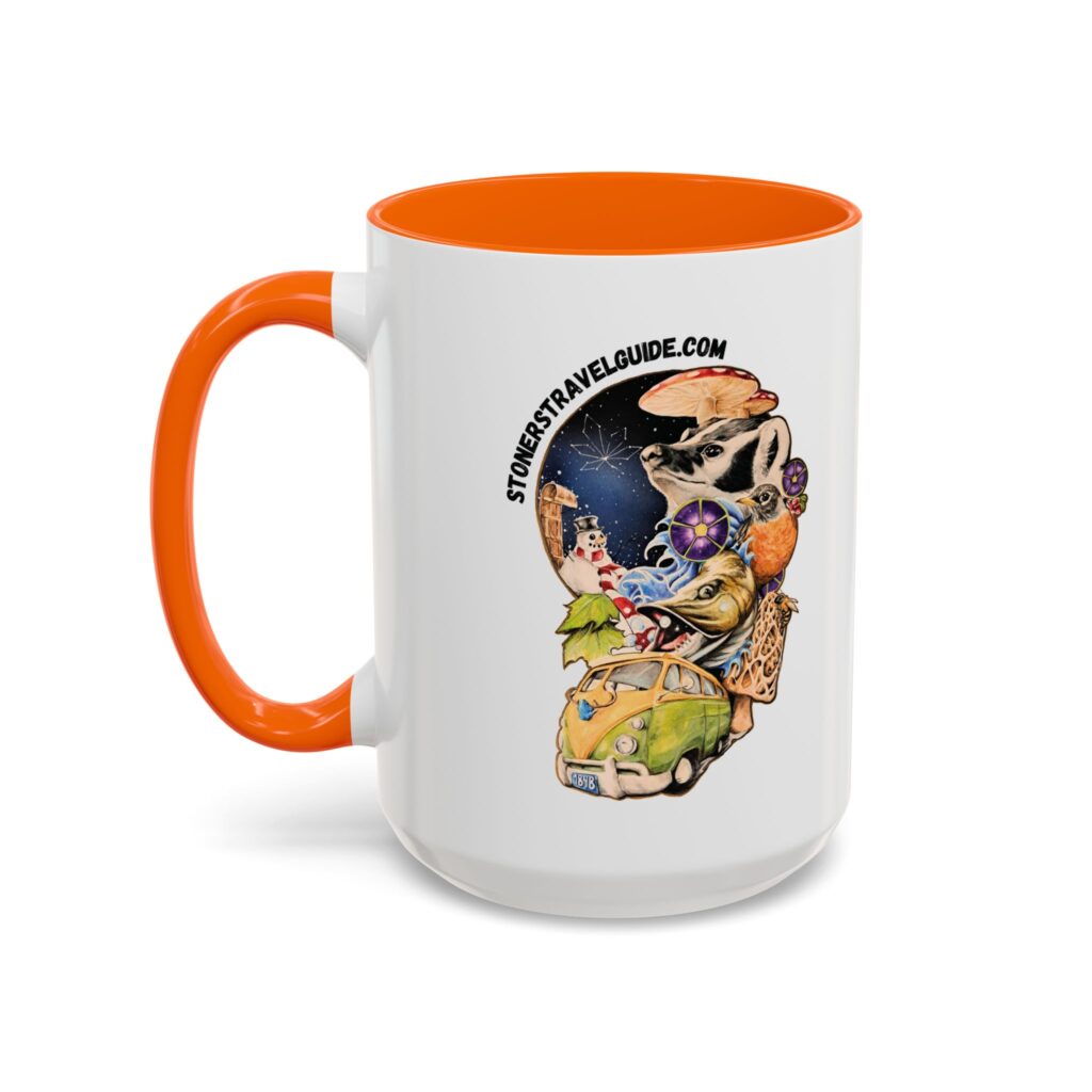 the stoner's travel guide to wisconsin accent coffee mug (11, 15oz)