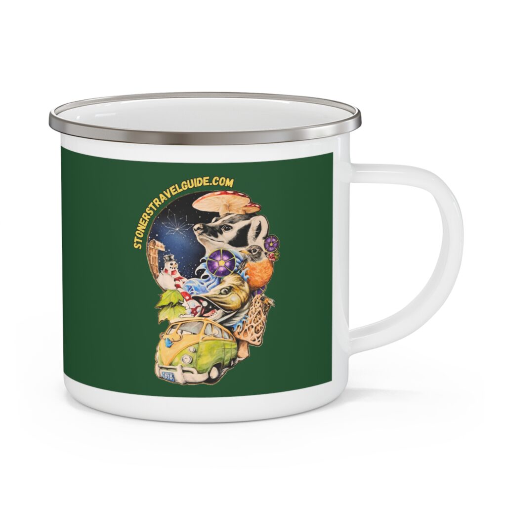 the stoner's travel guide to wisconsin enamel camping mug