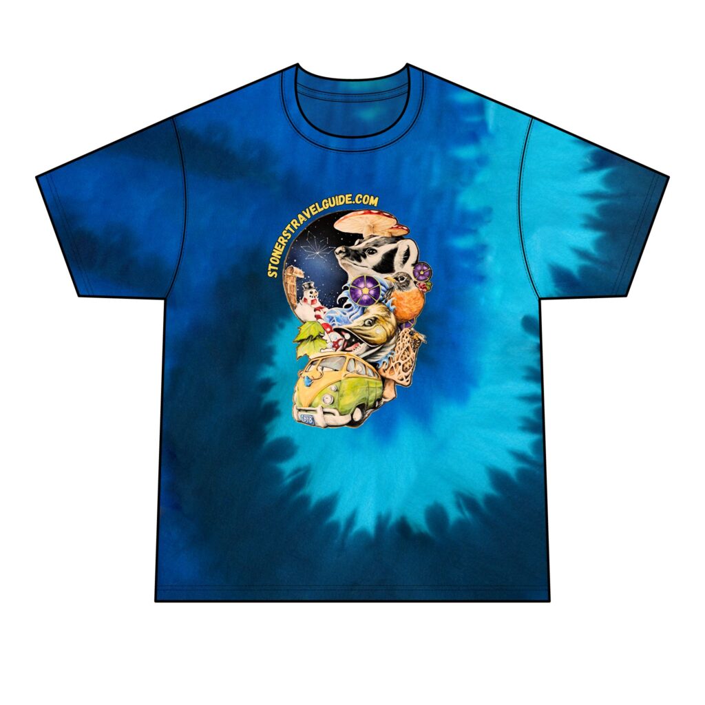 the stoners' travel guide to wisconsin men's tie dye tee dark colors