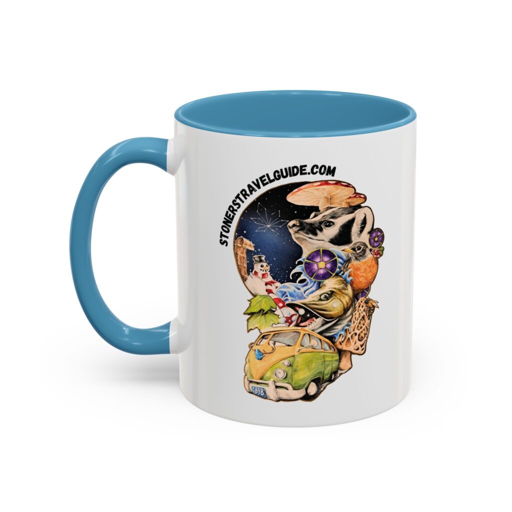 the stoner's travel guide to wisconsin accent coffee mug (11, 15oz)