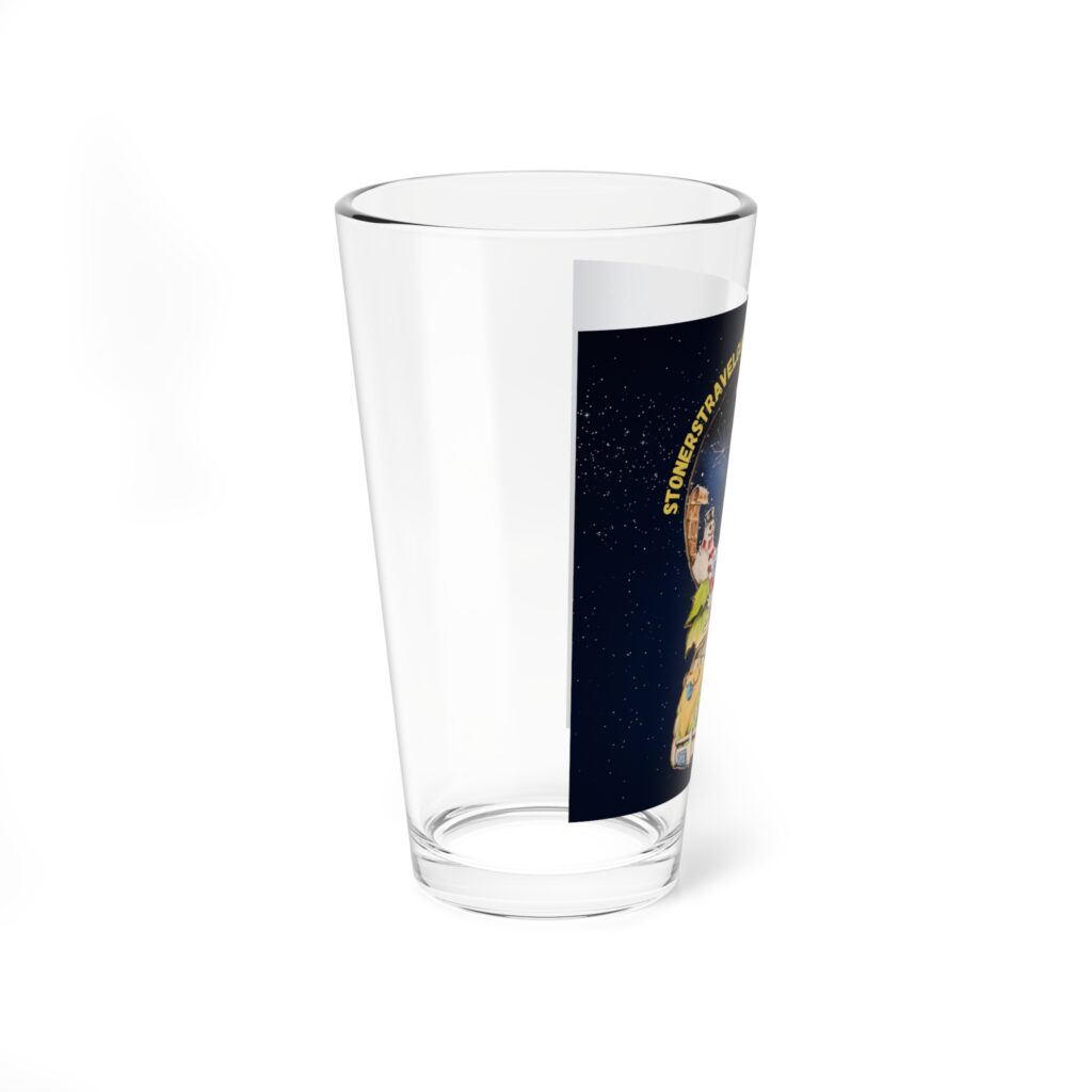 the stoner's travel guide to wisconsin mixing glass, 16oz art by travis messa