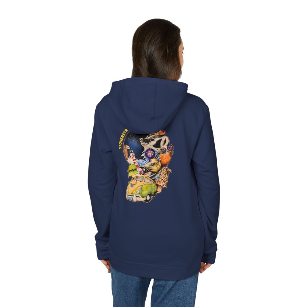 adidas unisex fleece hoodie featuring the stoner's travel guide to wisconsin cover art by travis messa