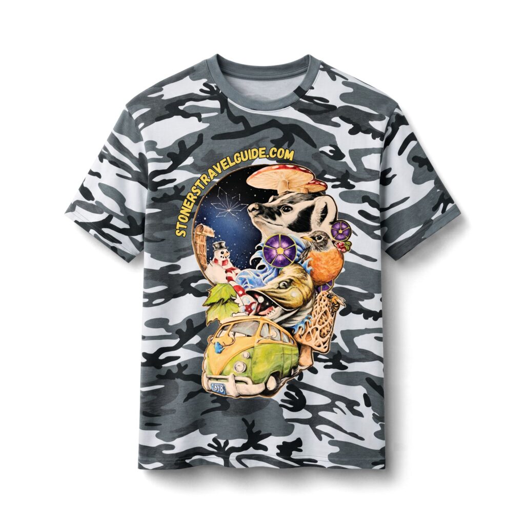the stoner's travel guide to wisconsin core cotton camo tee