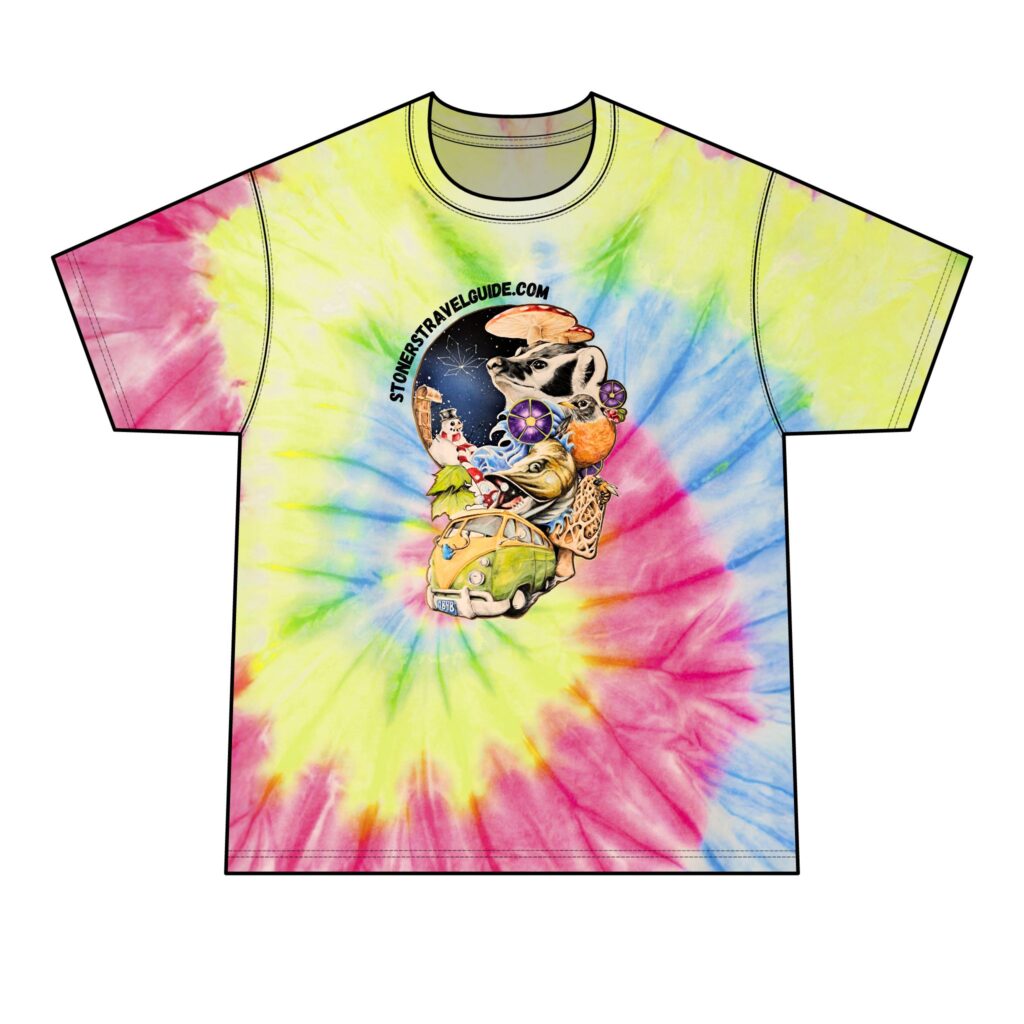 the stoners' travel guide to wisconsin men's tie dye tee