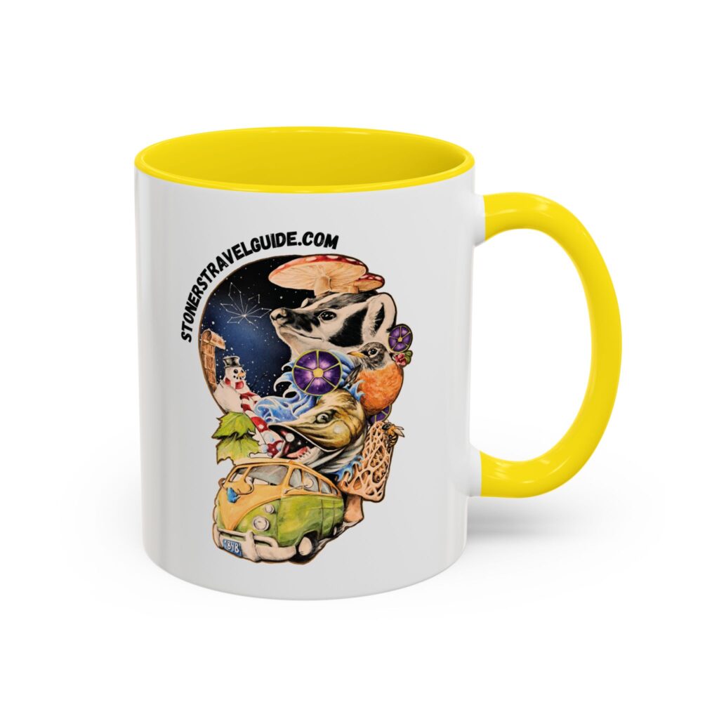 the stoner's travel guide to wisconsin accent coffee mug (11, 15oz)