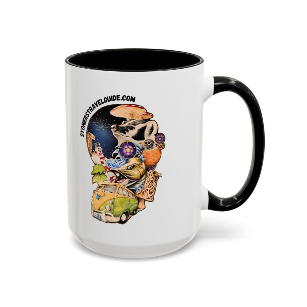 the stoner's travel guide to wisconsin accent coffee mug (11, 15oz)