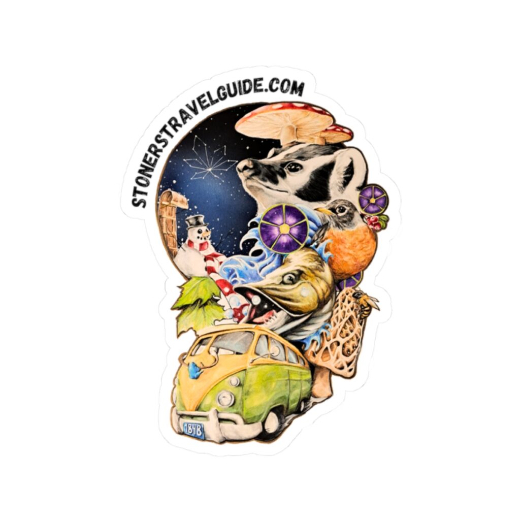 sticker: the stoner's travel guide to wisconsin book cover art by travis messa