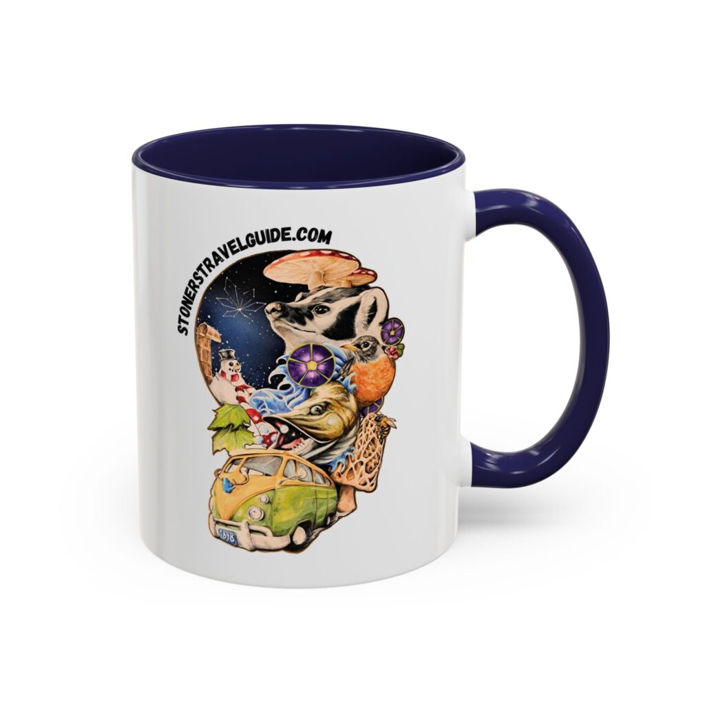 the stoner's travel guide to wisconsin accent coffee mug (11, 15oz)