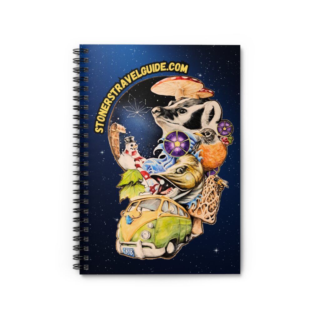 the stoner's travel guide to wisconsin blank spiral notebook — retro art, travel journal